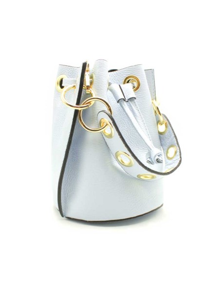 bolso bombonera piel azul celeste mujer cadena dorada