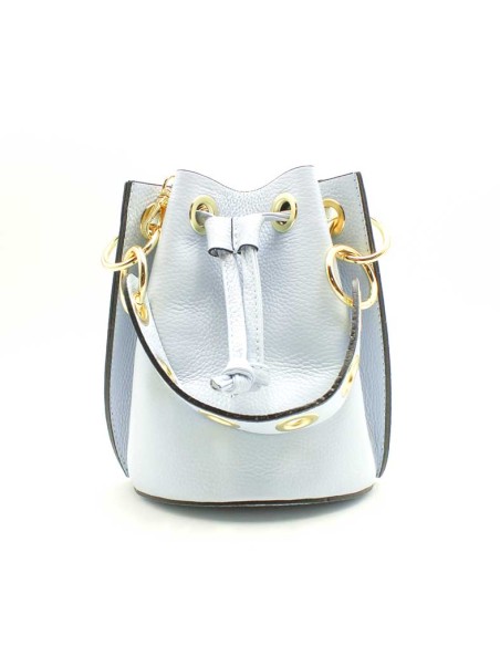 bolso piel azul celeste mujer tipo saco cierre cordon