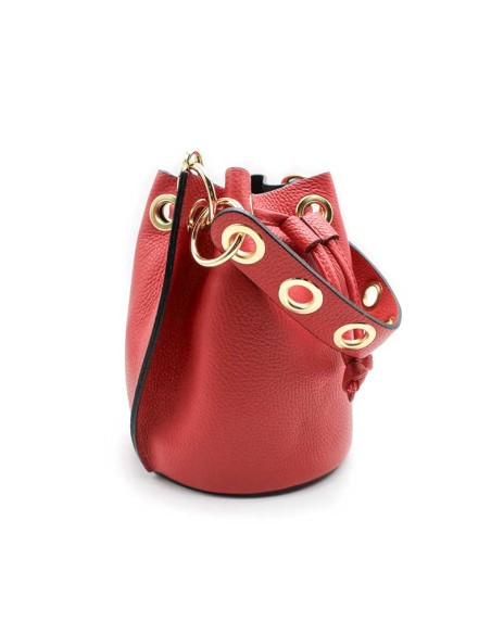 bolso bombonera piel rojo mujer cadena dorada