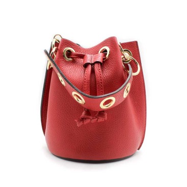 bolso piel rojo mujer tipo saco cierre cordon