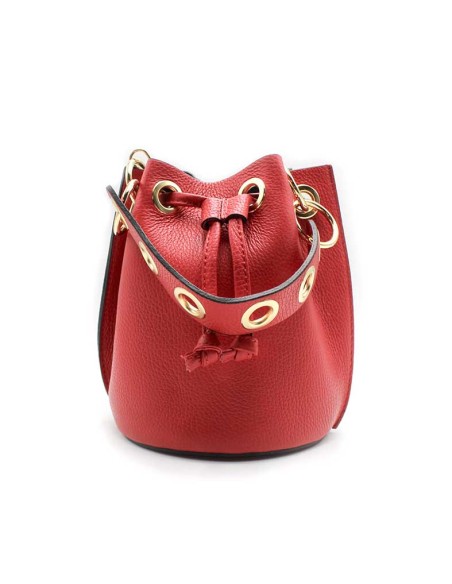 bolso piel rojo mujer tipo saco cierre cordon