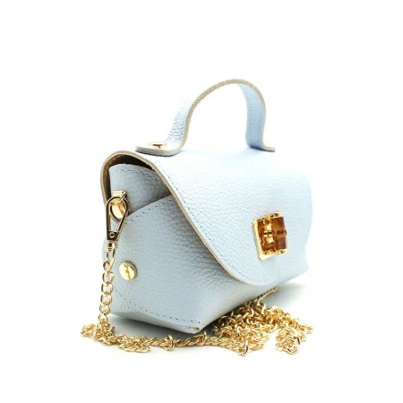 bolso de fiesta azul celeste piel con cierre bambu detalle dorado