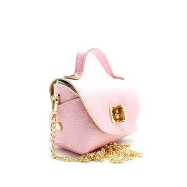 bolso de fiesta rosa piel con cierre bambu detalle dorado