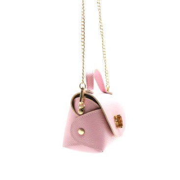 bolso mini rosa mujer piel con cadena dorada vista lateral