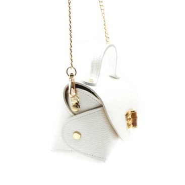bolso mini blanco mujer piel con cadena dorada vista lateral