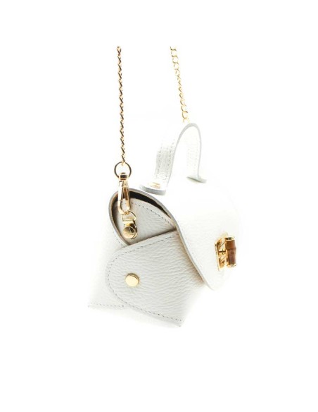 bolso mini blanco mujer piel con cadena dorada vista lateral
