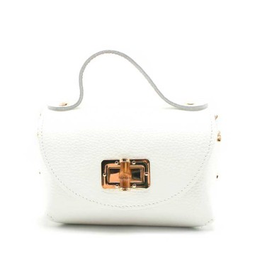 bolso de fiesta blanco piel con cierre bambu detalle dorado