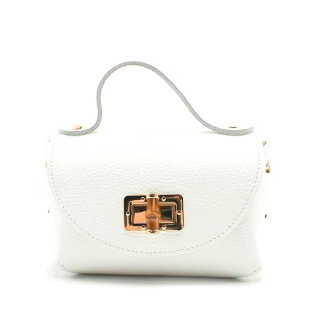 bolso de fiesta blanco piel con cierre bambu detalle dorado