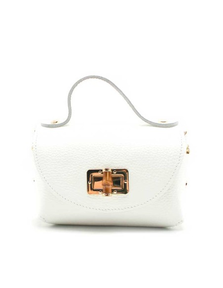 bolso de fiesta blanco piel con cierre bambu detalle dorado