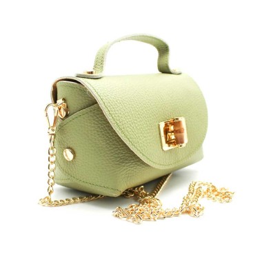bolso de fiesta verde piel con cierre bambu detalle dorado