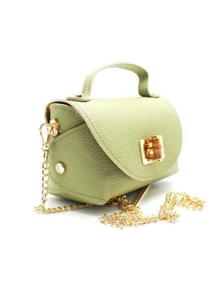 bolso de fiesta verde piel con cierre bambu detalle dorado