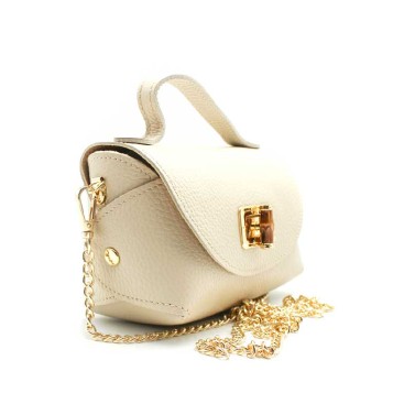 bolso de fiesta beige piel con cierre bambu detalle dorado