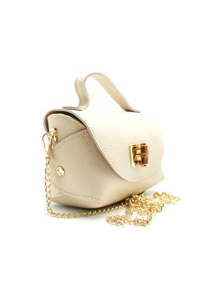 bolso de fiesta beige piel con cierre bambu detalle dorado