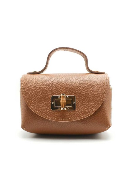 bolso elegante camel pequeño para eventos con asa de mano