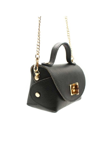 bolso mini negro mujer piel con cadena dorada vista lateral