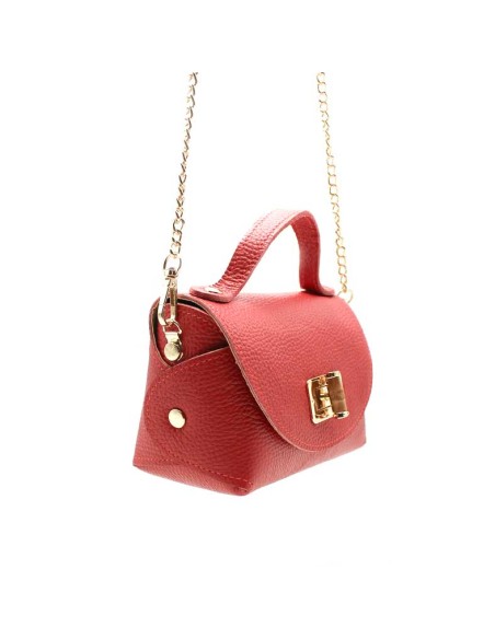bolso mini rojo mujer piel con cadena dorada vista lateral