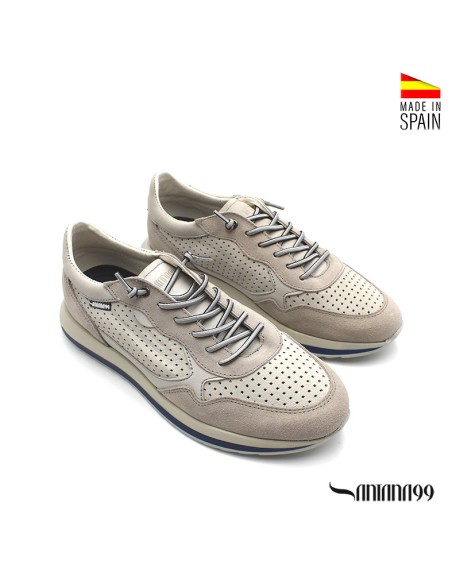 Zapatillas hombre piel gris con diseño calado