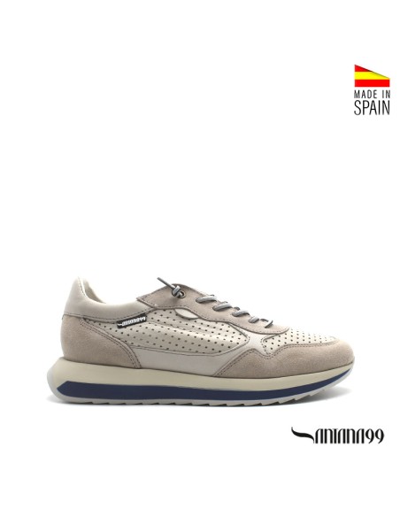 Zapatilla hombre gris piel Santana99 vista frontal
