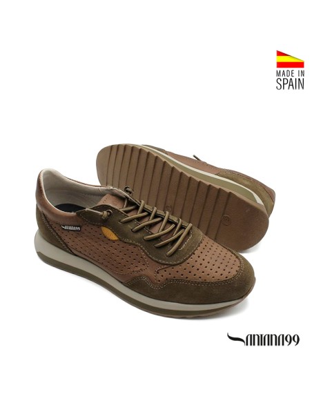 Zapatilla deportivas casual hombre cuero con suela dentada