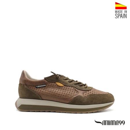 Zapatilla hombre verde piel Santana99 vista frontal