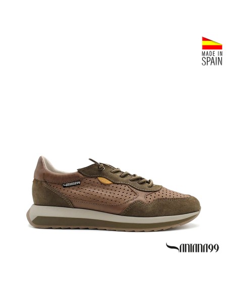 Zapatilla hombre verde piel Santana99 vista frontal
