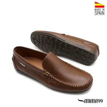 Mocasines marrones hombre piel suela goma antideslizante