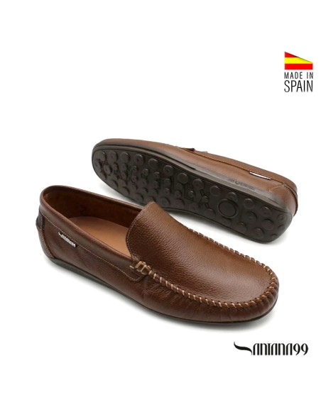 Mocasines marrones hombre piel suela goma antideslizante