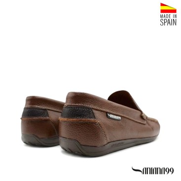 Mocasines hombre marrones piel vista trasera detalle talón