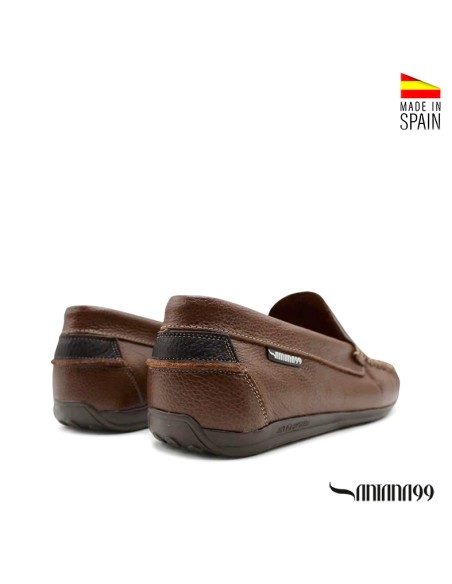 Mocasines hombre marrones piel vista trasera detalle talón