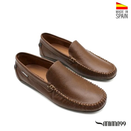 Mocasines hombre marrones piel lateral estilo casual