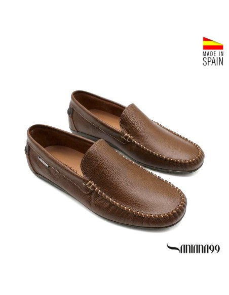 Mocasines hombre marrones piel lateral estilo casual