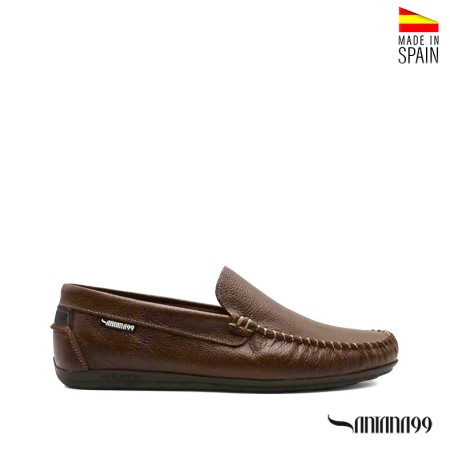 Mocasines hombre marrones piel diseño sin cordones lateral