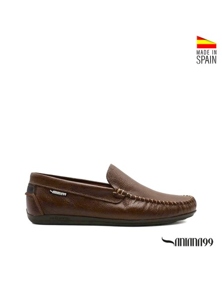 Mocasines hombre marrones piel diseño sin cordones lateral