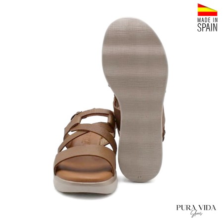 Sandalias media cuña mujer piel cómodas vista frontal