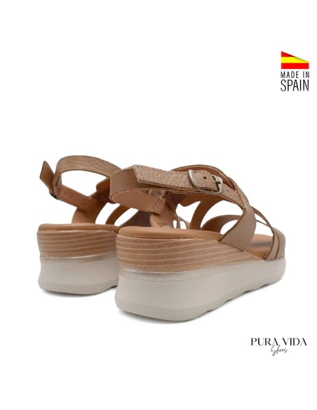 Sandalias mujer taupe cuña media con hebilla trasera