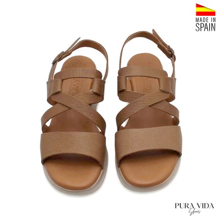Sandalias media cuña mujer tiras cruzadas piel taupe