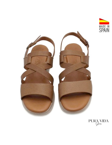 Sandalias media cuña mujer tiras cruzadas piel taupe