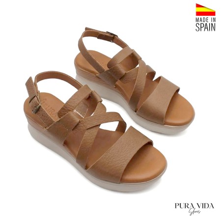 Sandalias mujer cuña media taupe conjunto vista superior