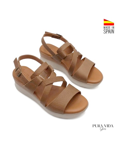 Sandalias mujer cuña media taupe conjunto vista superior