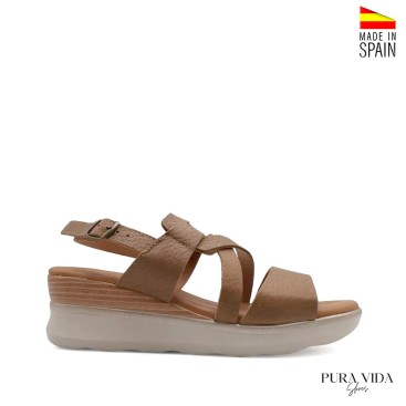 Sandalias media cuña mujer piel taupe vista lateral