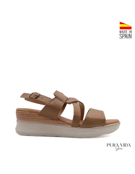 Sandalias media cuña mujer piel taupe vista lateral