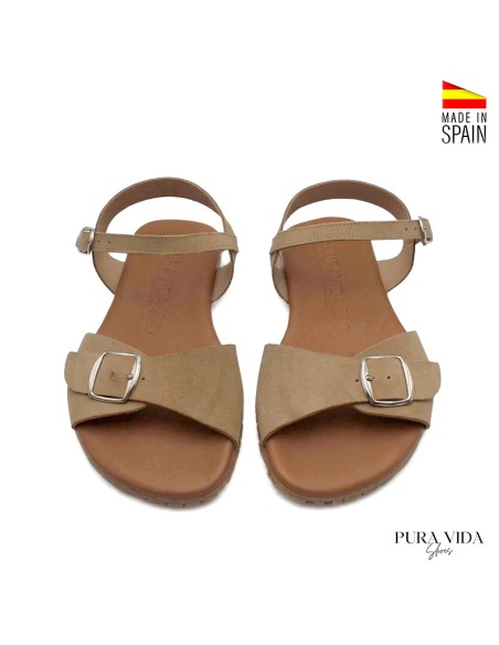Sandalias barefoot mujer arena con hebillas vista superior