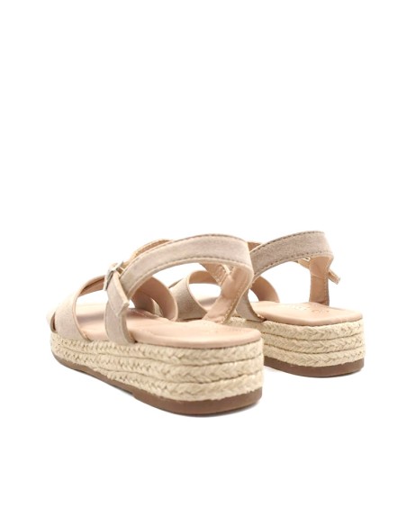 Sandalias plataforma niña beige vista trasera con hebilla