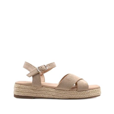 Sandalias con plataforma para niñas beige con tiras cruzadas vista lateral
