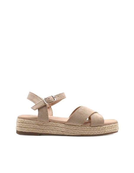 Sandalias con plataforma para niñas beige con tiras cruzadas vista lateral