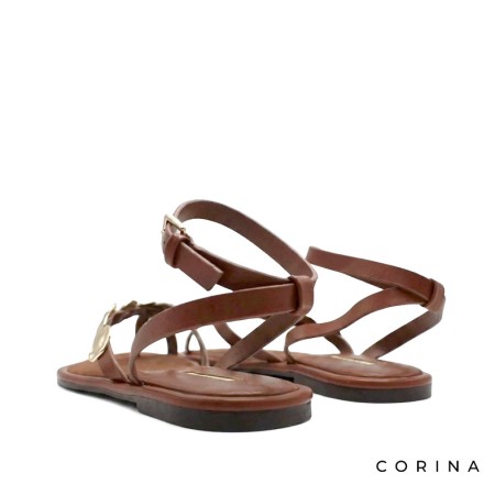 Sandalias griegas camel mujer con pulsera al tobillo vista trasera