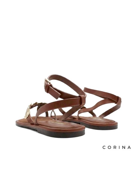 Sandalias griegas camel mujer con pulsera al tobillo vista trasera