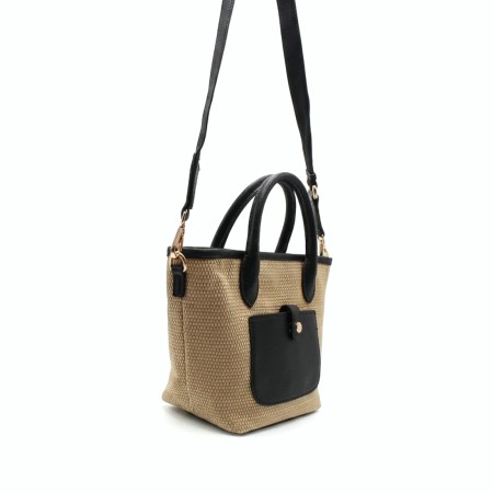 detalle símil piel negra bolso capazo pequeño rafia mujer