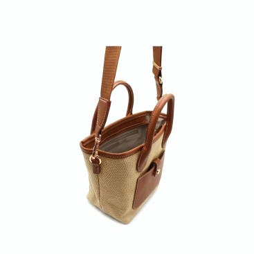 bolso rafia beige interior con cremallera y doble compartimento
