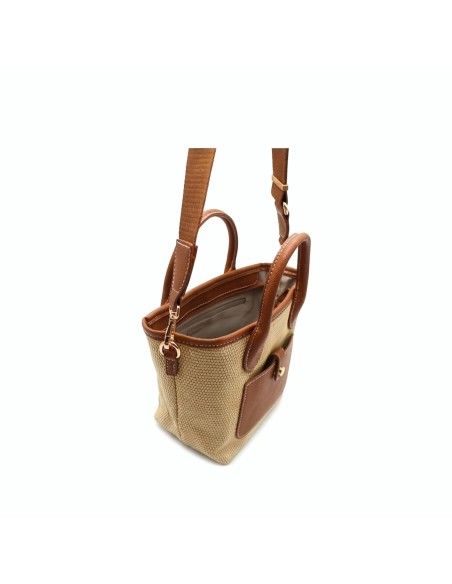 bolso rafia beige interior con cremallera y doble compartimento